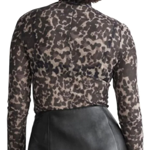 NWOT & OTHER STORIES High Neck Sheer Mesh Leopard Animal Print Top Medium - Picture 2 of 11